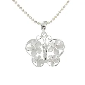 Sterling Silver 4 Plumeria Butterfly Pendant (Chain Sold Separately)