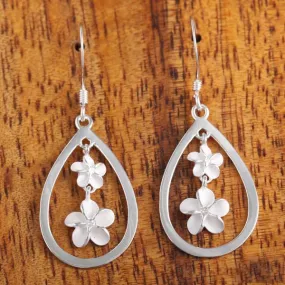 Sterling Silver 6-8mm Plumeria with CZ in Drop Hook Earrings