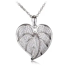 Sterling Silver Anthurium Leaf Pave CZ Pendant (Chain Sold Separately)