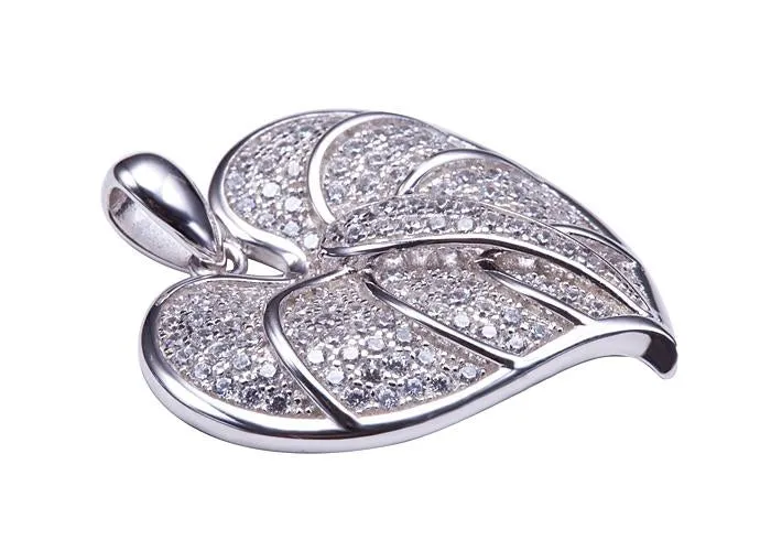 Sterling Silver Anthurium Leaf Pave CZ Pendant (Chain Sold Separately)