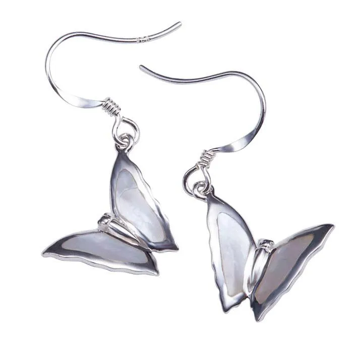 Sterling Silver Butterfly with Mother-of-Pearl Inlay Hook Earrings