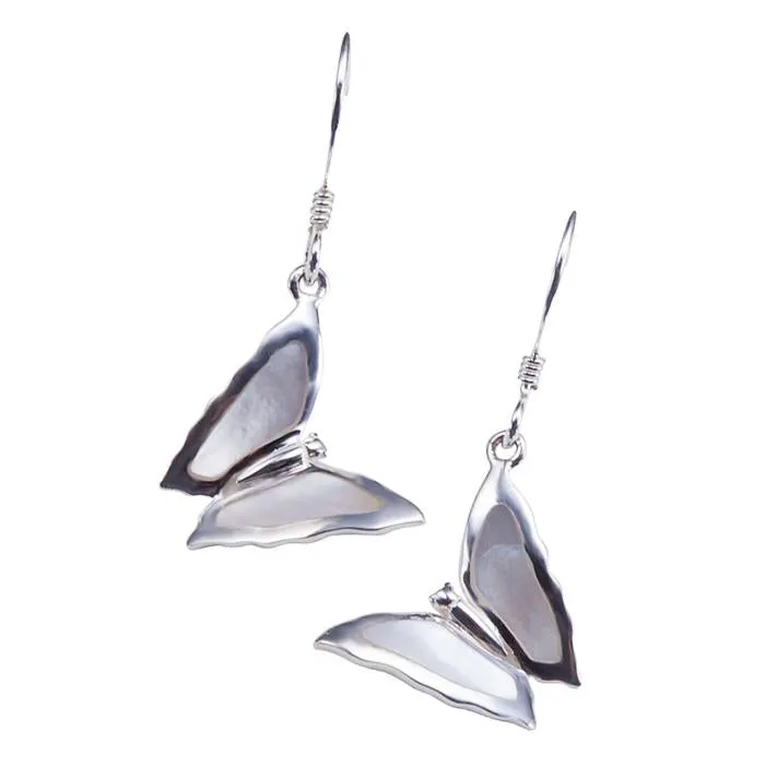 Sterling Silver Butterfly with Mother-of-Pearl Inlay Hook Earrings