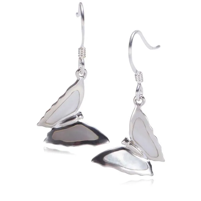 Sterling Silver Butterfly with Mother-of-Pearl Inlay Hook Earrings