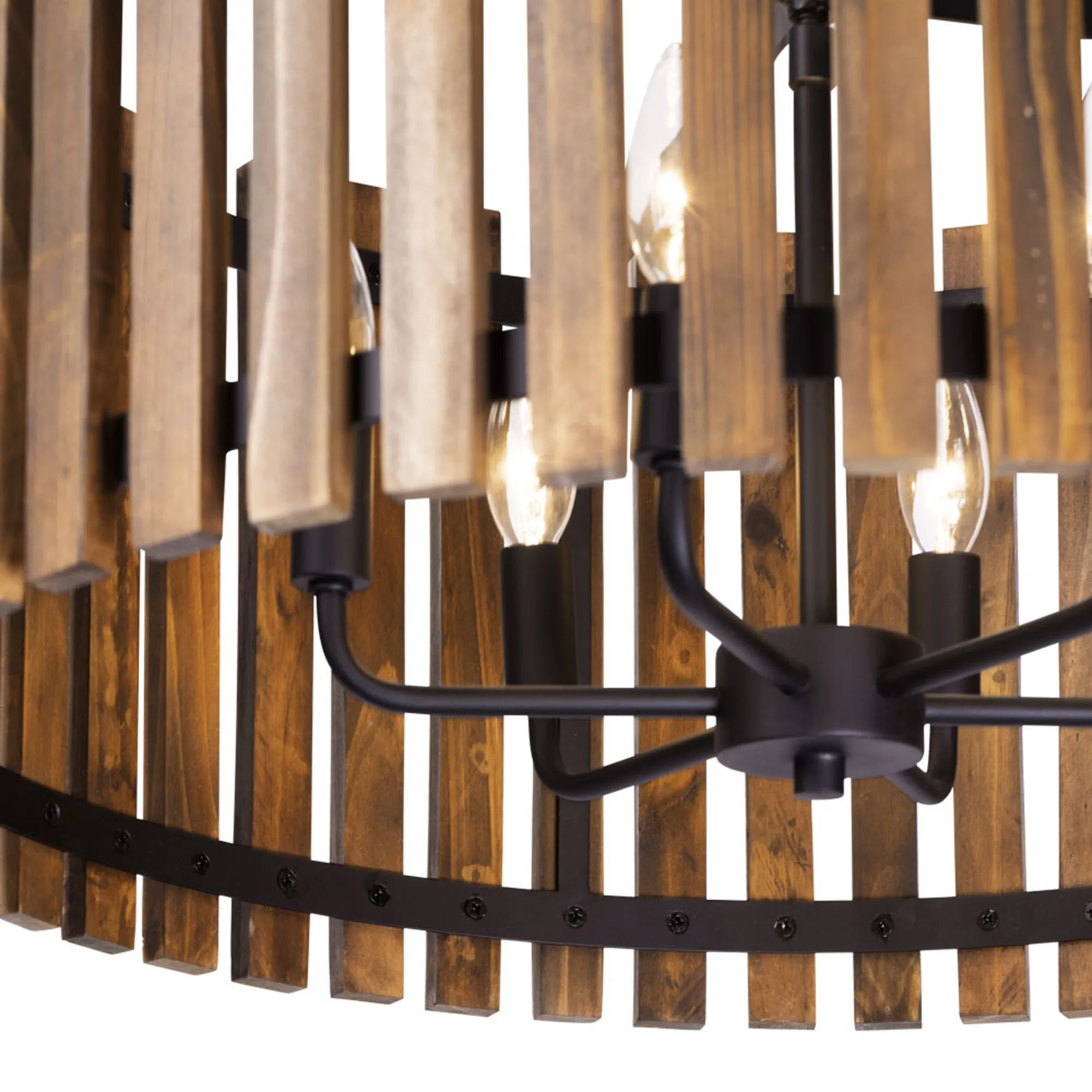 Suratto 387P06MBW 6-Light Pendant Light - Matte Black/Medium Walnut