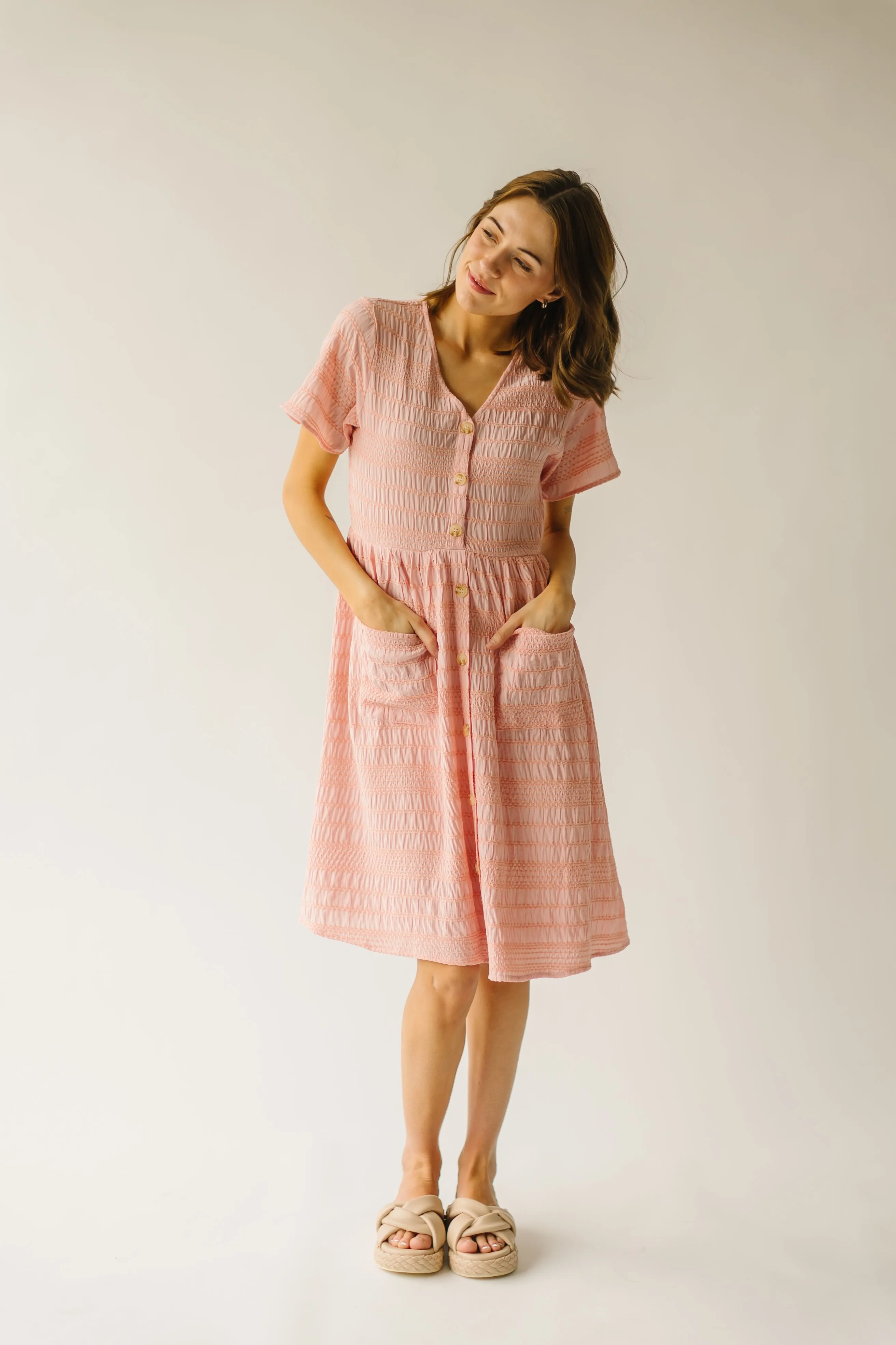 The Boice Button Front Dress in Peach