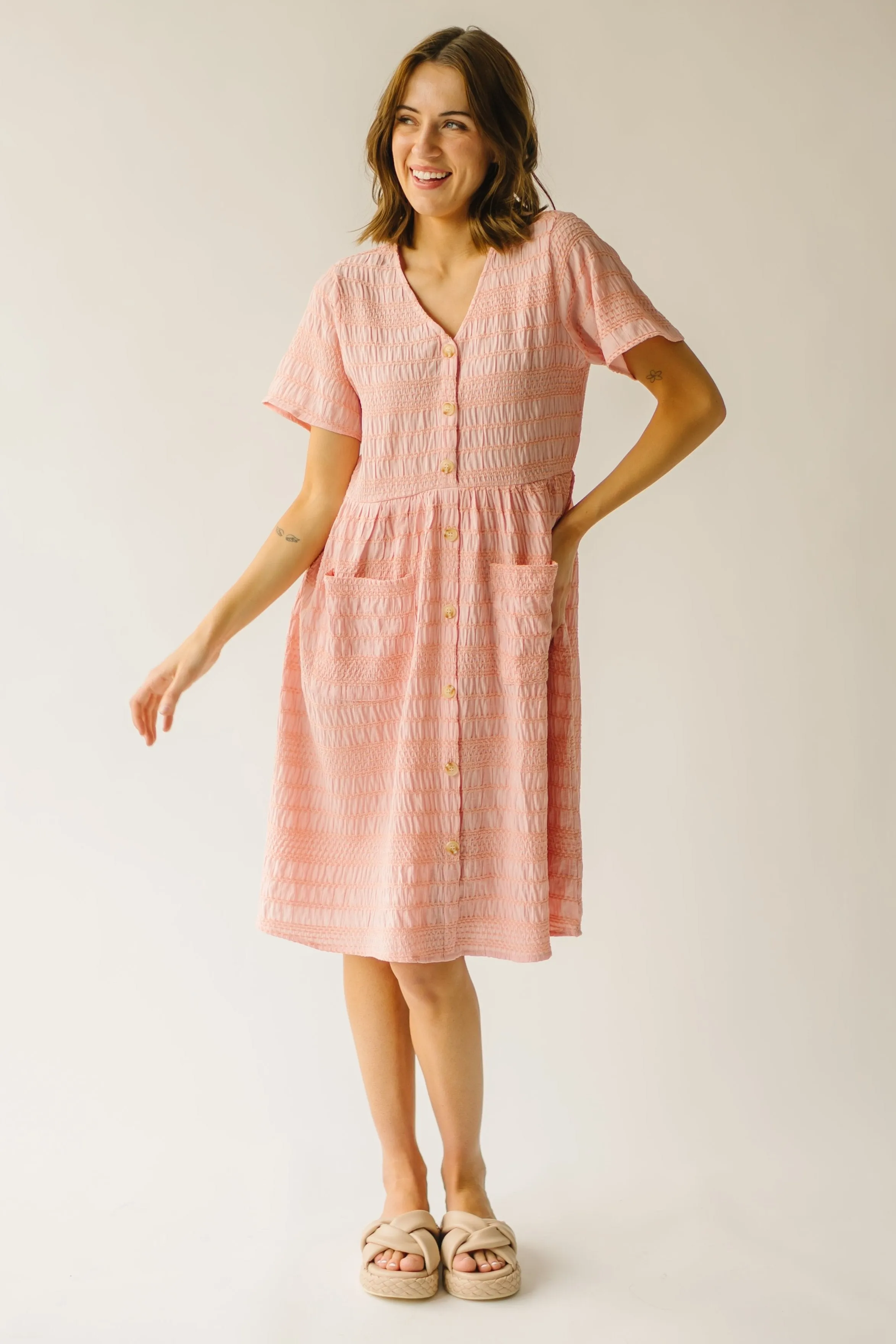 The Boice Button Front Dress in Peach