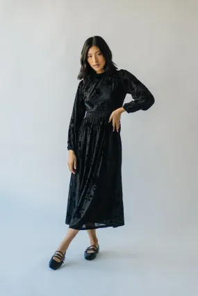 The Hurst Burnout Velvet Midi Dress in Black