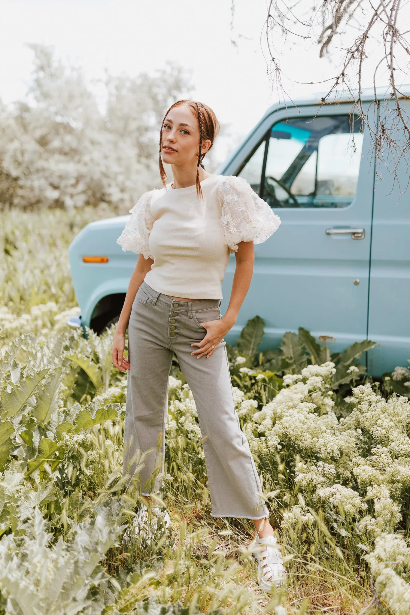 The Matilda Wide Leg Jean in Sage Denim