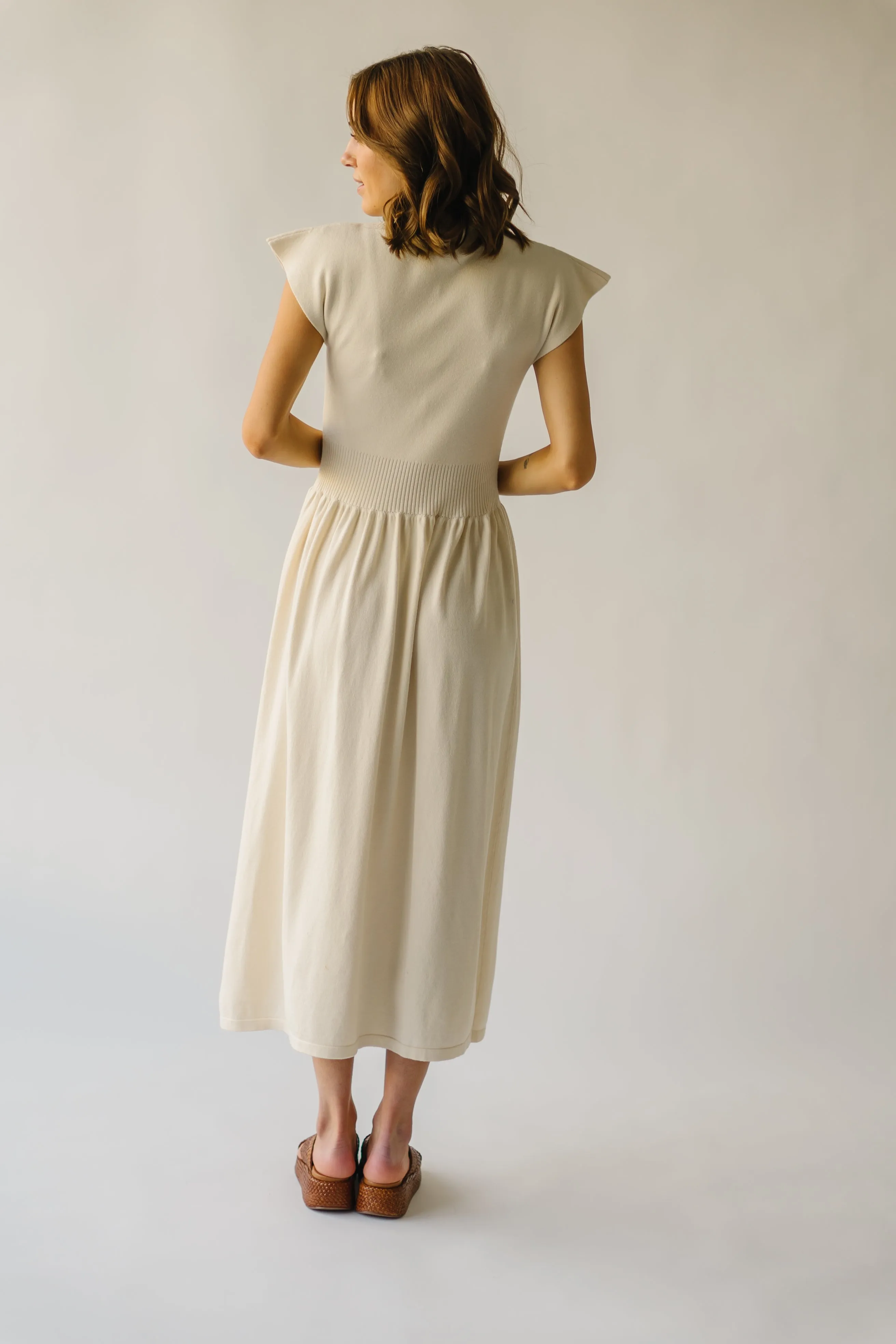 The Stansberry Mock Neck Midi Dress in Cream