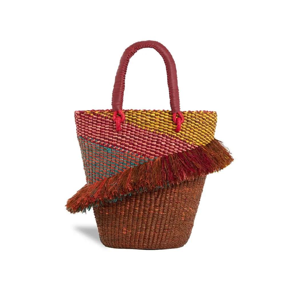 Tia Blush Top Handle Raffia Tote Bag