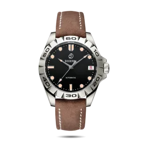 URBAN DATE(TITANIUM)- 3-hand Hi-beat(28,800 bph) with 72 hrs Power-reserve Automatic Titanium Watch | Brown Leather Strap