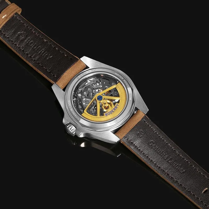 URBAN DATE(TITANIUM)- 3-hand Hi-beat(28,800 bph) with 72 hrs Power-reserve Automatic Titanium Watch | Brown Leather Strap