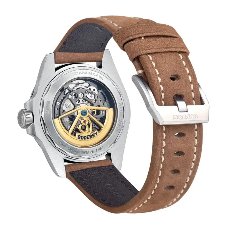 URBAN DATE(TITANIUM)- 3-hand Hi-beat(28,800 bph) with 72 hrs Power-reserve Automatic Titanium Watch | Brown Leather Strap