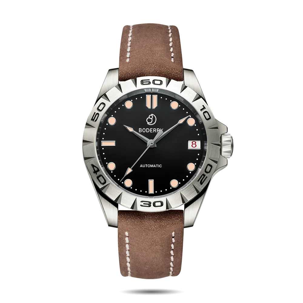 URBAN DATE(TITANIUM)- 3-hand Hi-beat(28,800 bph) with 72 hrs Power-reserve Automatic Titanium Watch | Brown Leather Strap