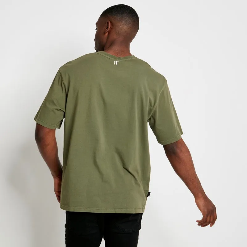 Washed Hem Print T-Shirt - Khaki