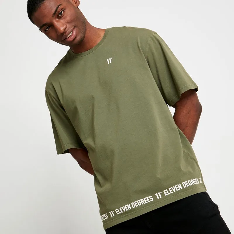 Washed Hem Print T-Shirt - Khaki