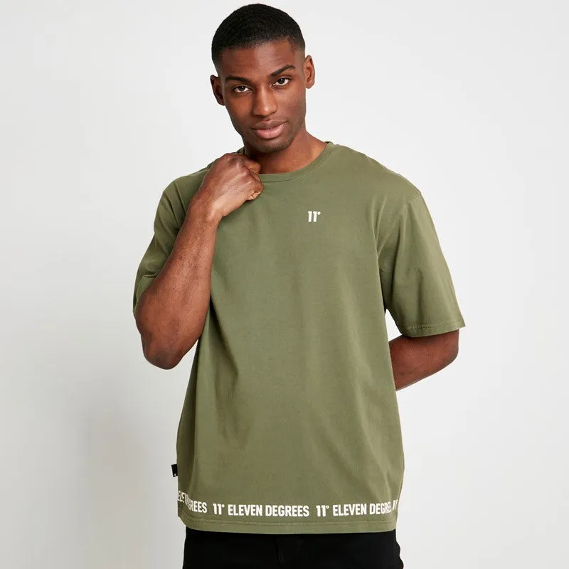 Washed Hem Print T-Shirt - Khaki