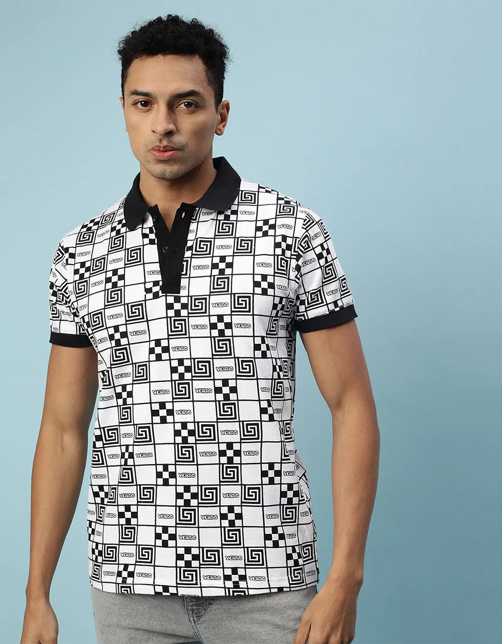 White Box All Over Geometric Printed Polo T-shirt