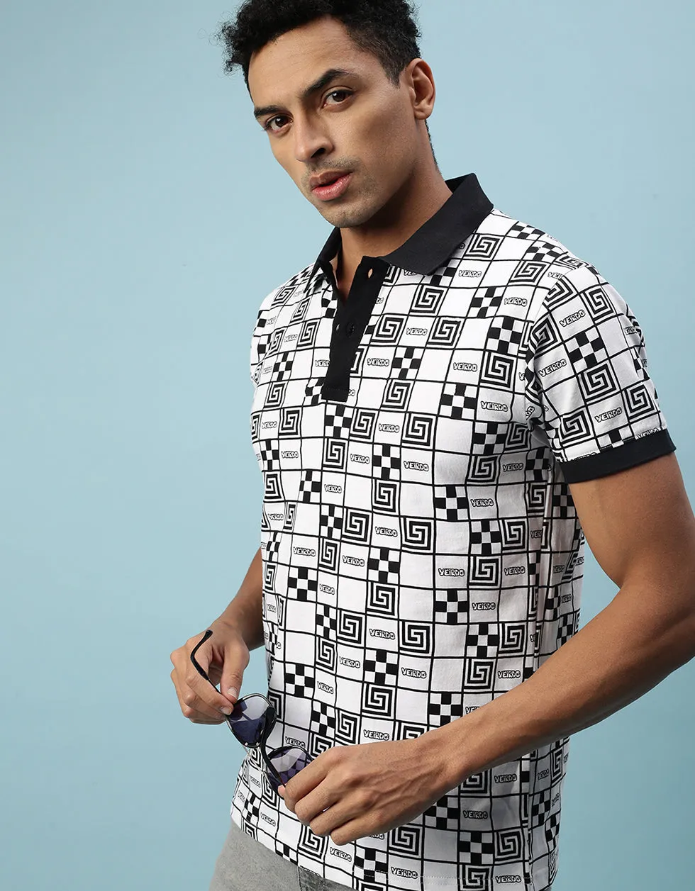 White Box All Over Geometric Printed Polo T-shirt