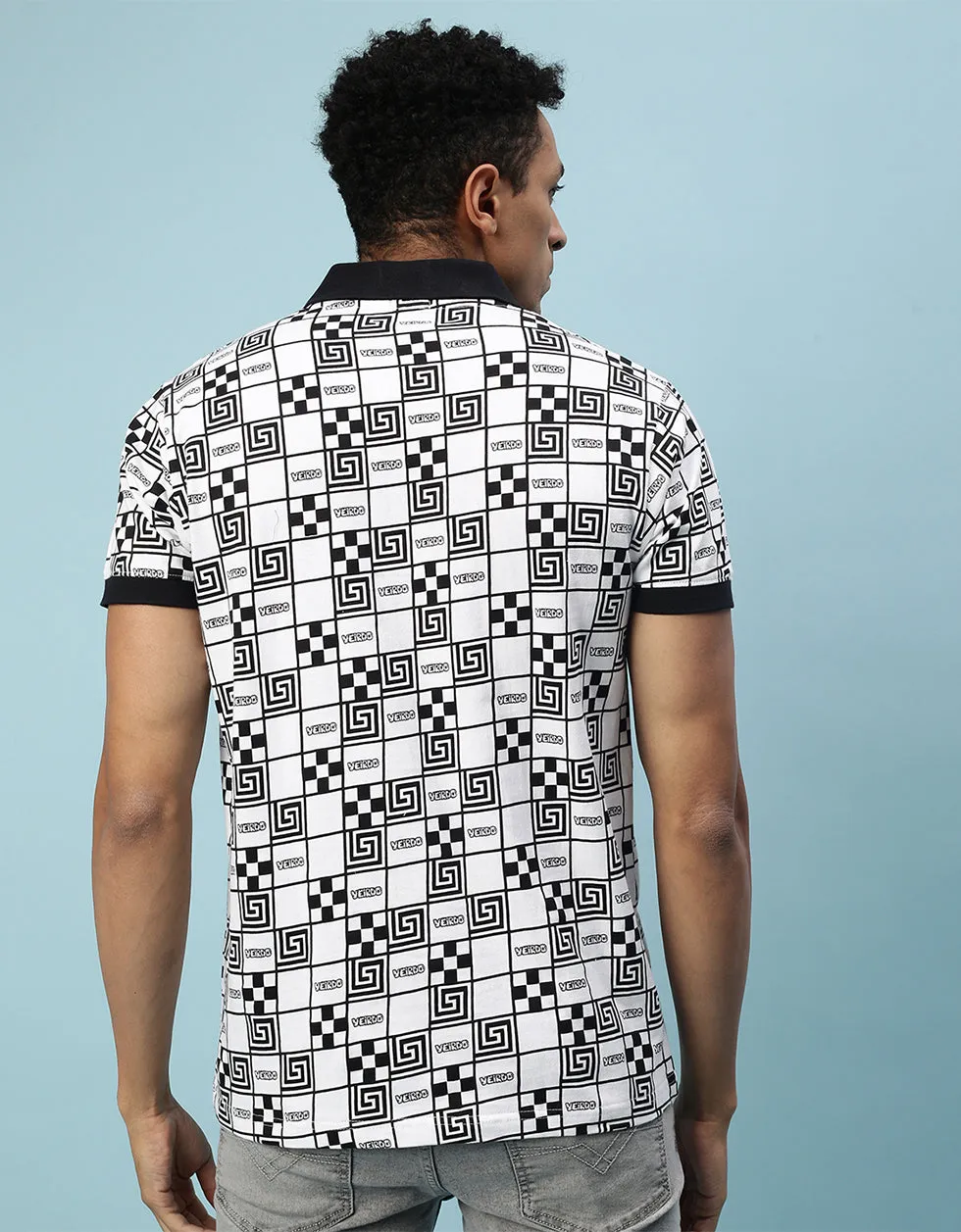 White Box All Over Geometric Printed Polo T-shirt