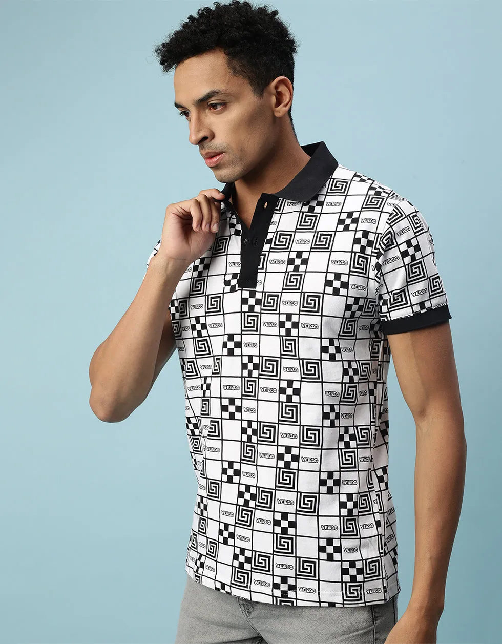 White Box All Over Geometric Printed Polo T-shirt