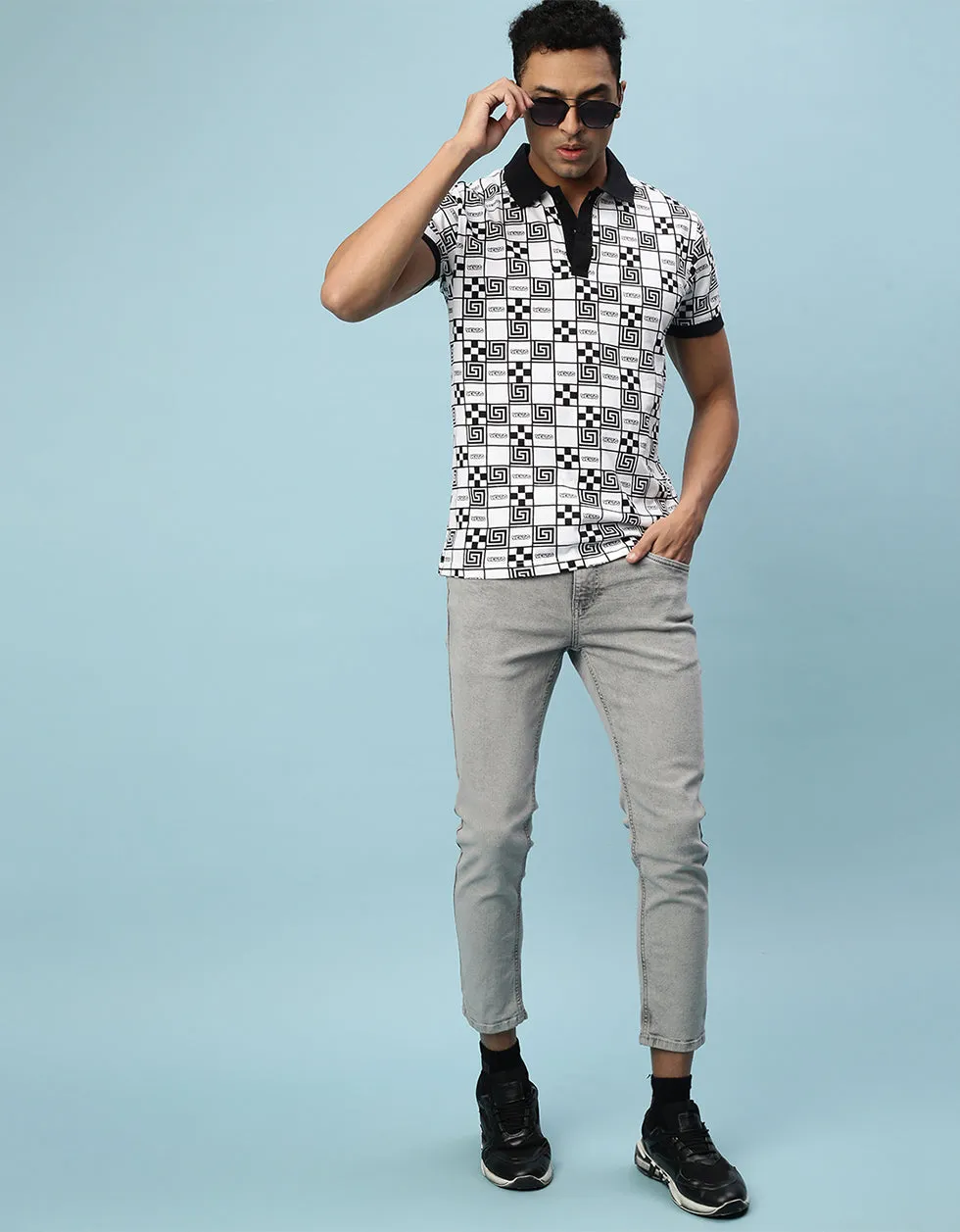 White Box All Over Geometric Printed Polo T-shirt