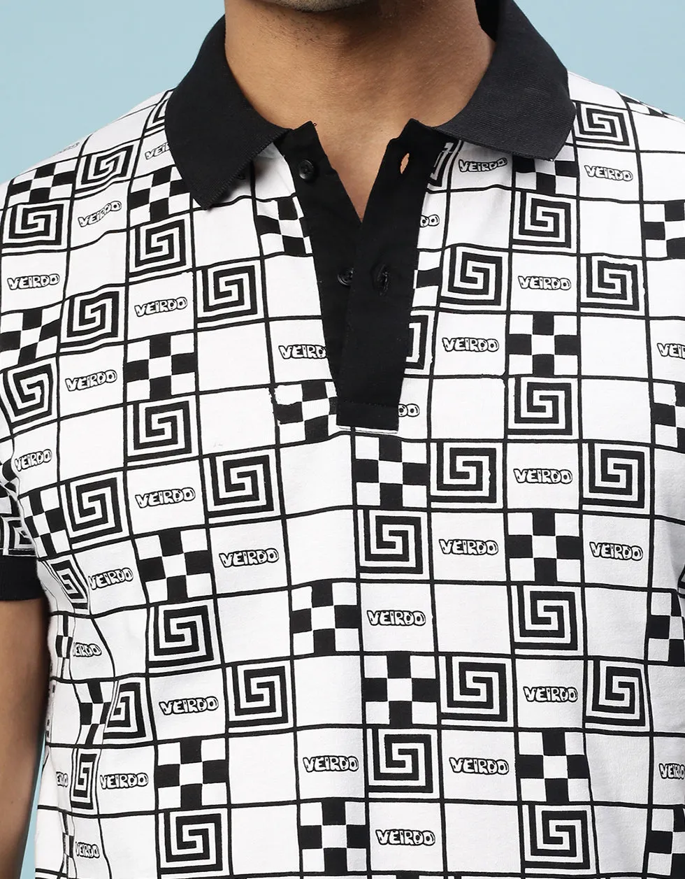 White Box All Over Geometric Printed Polo T-shirt