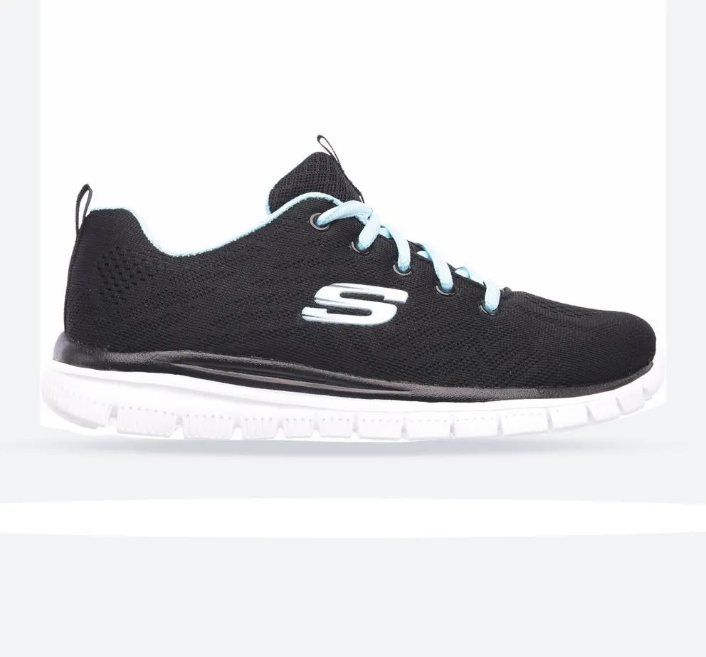 Women's Wide Fit Skechers 12615 Graceful Get Connected Sports Trainers - Black/Turquoise