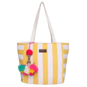 Yellow/White Stripe Cotton With Nylon Webbing Handle